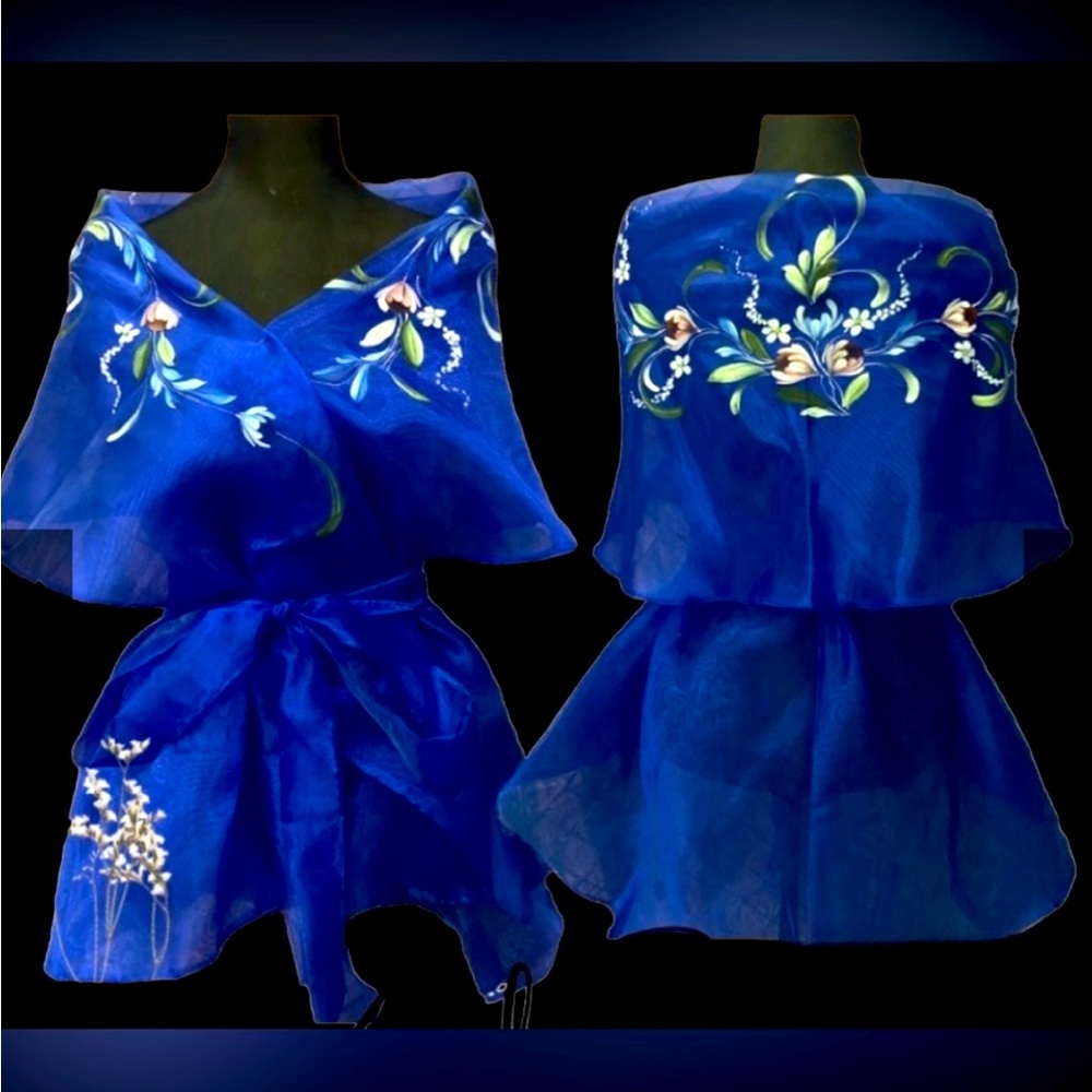 Filipiniana- Wrap Around. Royal Blue, Free Size.